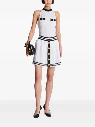 Balmain Pleated Monogrammed Knit Skirt