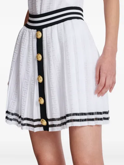 Balmain Pleated Monogrammed Knit Skirt