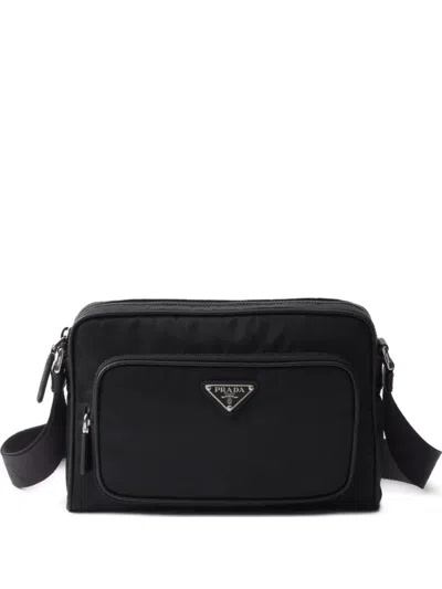 Prada Small Shoulder Bag With Adjustable Strap And Front Zip Pocket In Black