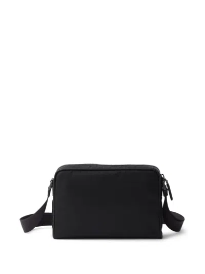 Prada Small Shoulder Bag With Adjustable Strap And Front Zip Pocket In Black