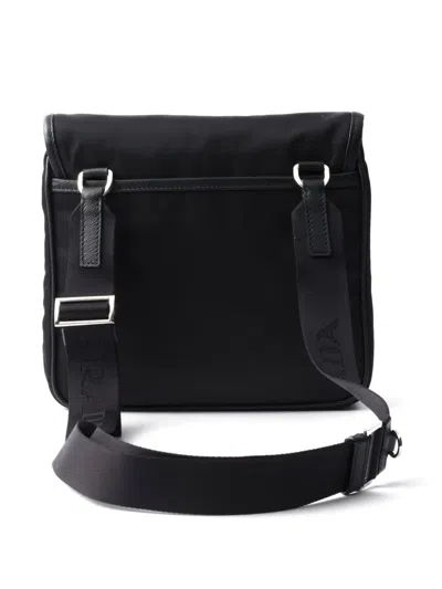 Prada Fabric Leather Shoulder Bag Adjustable Strap Front Flap In Black