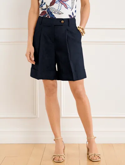 Talbots Misses - Cuff Hem Linen Shorts - Blue - 16