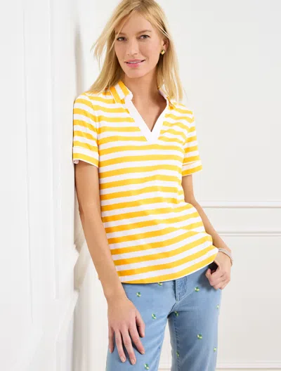 Talbots Plus Petite - Roll Cuff Johnny Collar Pullover Sweater - White/daffodil Yellow - 3x