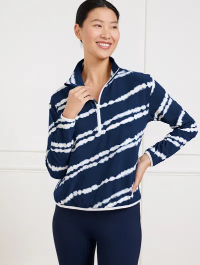 Talbots Plus Petite - Lightweight Woven Stretch Half-zip Pullover Sweater - Aurora Lines - Ink/white - 1x Ta