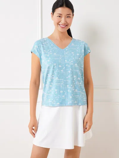 Talbots Plus Petite - Supersoft Jersey V-neck T-shirt - Seaside Villa - Sea Blue/white - 3x  In Multi