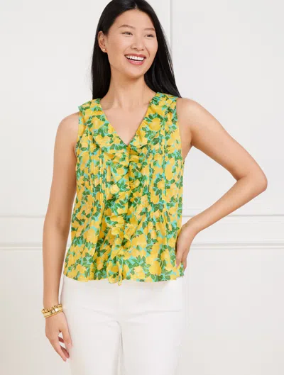 Talbots Plus Petite - Pintuck Ruffle Trim Top - Lemon Bunches - Vivid Turquoise - 2x