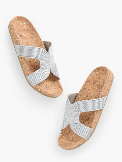 Talbots Malia Metallic Woven Raffia Slides - Silver - 10m
