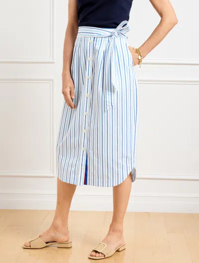 Talbots Plus Size - Fresh Poplin Tie Waist Midi Skirt - Veranda Stripe - Lakeside/blue Majesty - 18 - 100% C