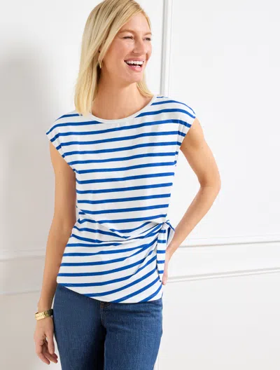 Talbots Plus Petite - Side Tie Crewneck T-shirt - Stripe - White/blue Majesty - 1x