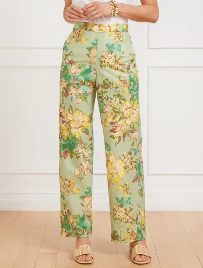 Talbots Plus Petite - Wide Leg Washed Linen Pants - Dynamic Floral - Green - 3x