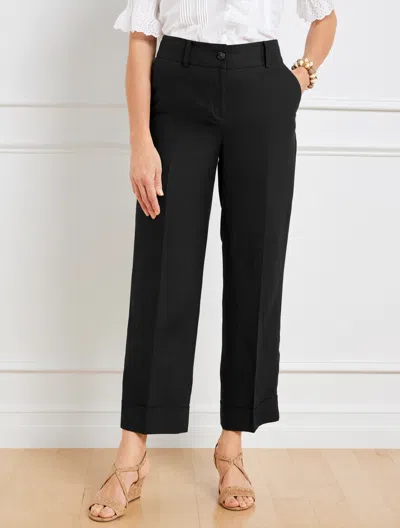Talbots Plus Petite - Slim Wide Ankle Cuff Linen Pants - Black - 18