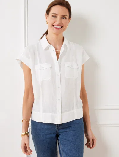 Talbots Plus Petite - Extended Shoulder Linen Short Shirt - White - 3x