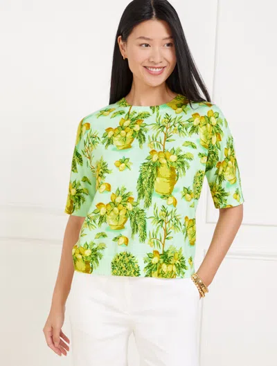 Talbots Plus Petite - Elbow Sleeve Pullover Sweater - Lemon Trees - Coastal Blue - 2x