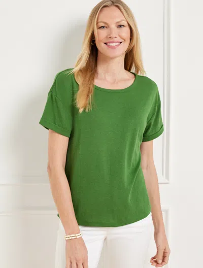 Talbots Plus Petite - Roll Cuff Boxy Crewneck T-shirt - Olive Grove