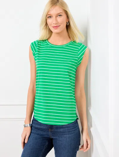 Talbots Plus Petite - Crewneck Muscle T-shirt - Stripe - Bright Green/white - 3x