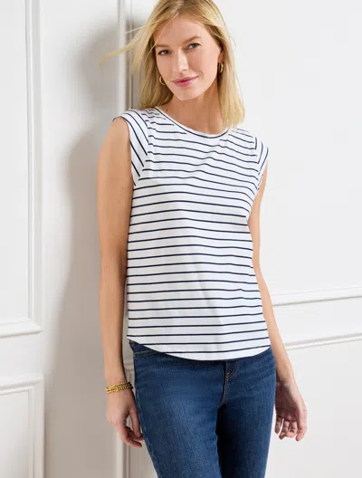 Talbots Plus Petite - Crewneck Muscle T-shirt - Stripe - White/indigo - 3x