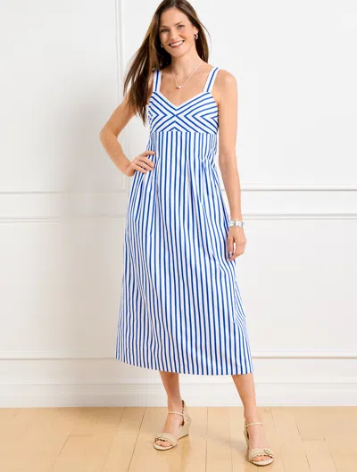 Talbots Petite - Fresh Poplin Midi Dress - Grotto Stripe - Blue Majesty/white - 16 - 100% Cotton