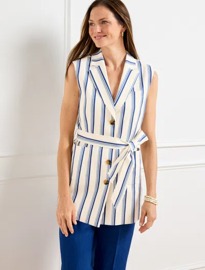 Talbots Plus Petite - Belted Vest - Beach Stripe - Ivory/blue Majesty - 16