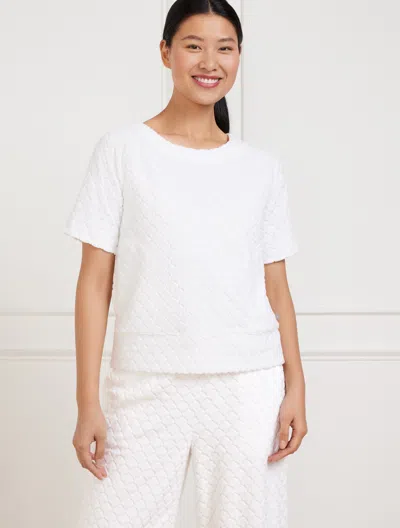 Talbots Plus Size - Textured Terry Crewneck T-shirt - Seashell - White - 3x