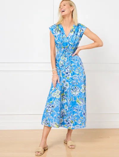 Talbots Plus Size - V-neck Midi Dress - Sketched Botanical - Lakeside Blue - 20