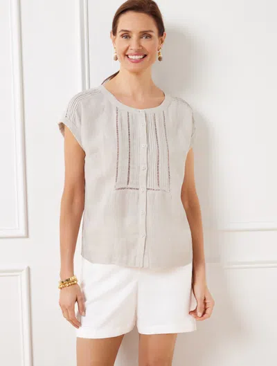 Talbots Plus Petite - Pintuck Linen Top - Beige/white - 1x