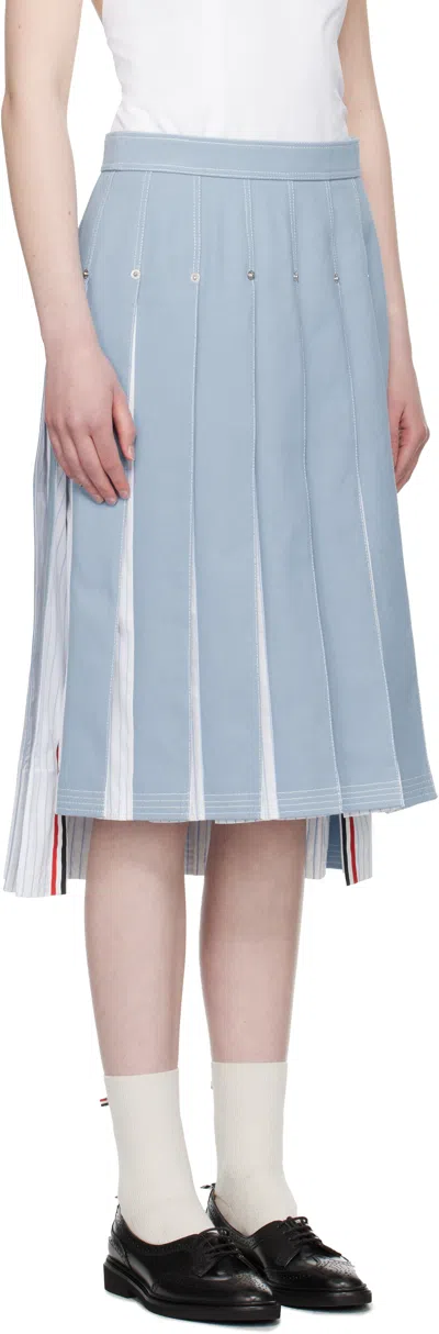 Thom Browne Blue Pleated Denim Midi Skirt In Blue