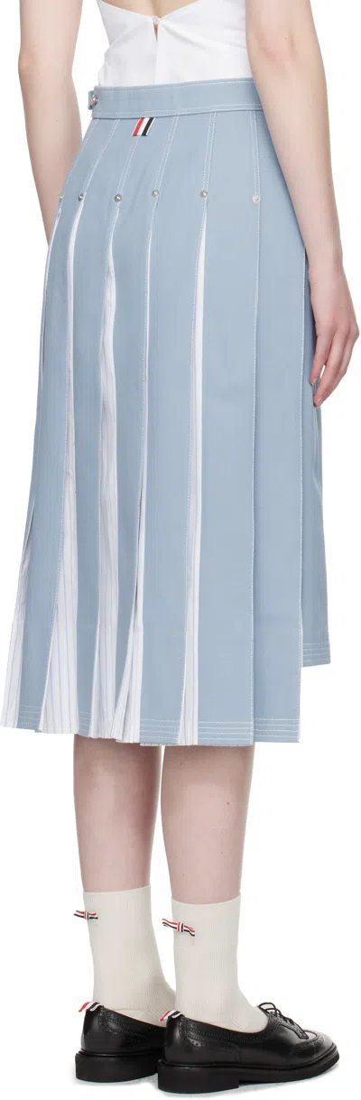 Thom Browne Blue Pleated Denim Midi Skirt In Blue