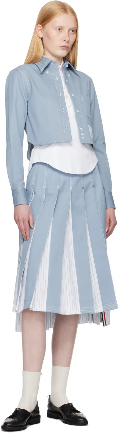 Thom Browne Blue Pleated Denim Midi Skirt In Blue
