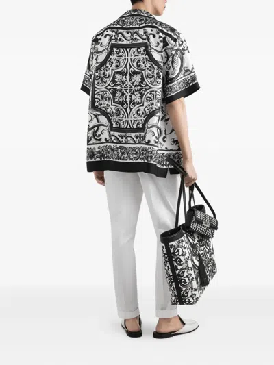 Dolce & Gabbana Men Silk Shirt With Maiolica Print In Multi