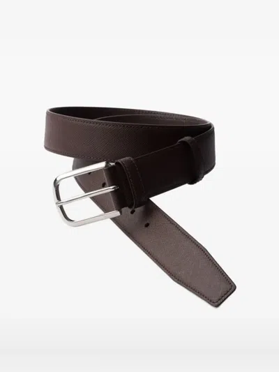Prada Mens Grey Saffiano Leather Belt