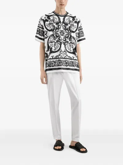 Dolce & Gabbana Men Black And White Crewneck T-shirt With All-over Graphic Print In Cotton Man In Multi