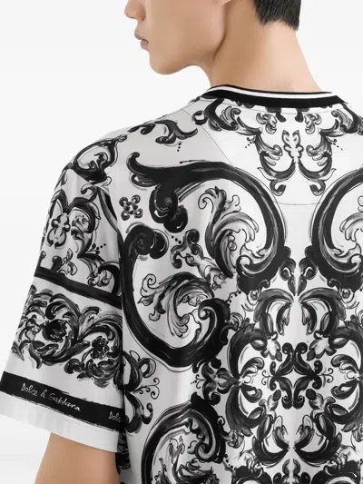 Dolce & Gabbana Men Black And White Crewneck T-shirt With All-over Graphic Print In Cotton Man In Multi