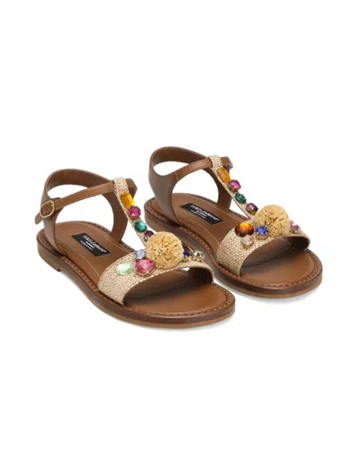 Dolce & Gabbana Raffia And Nappa Sandal In Neutral