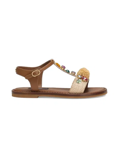 Dolce & Gabbana Raffia And Nappa Sandal In Neutral