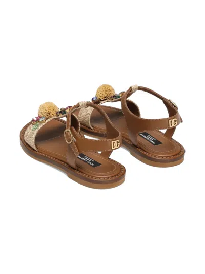 Dolce & Gabbana Raffia And Nappa Sandal In Neutral