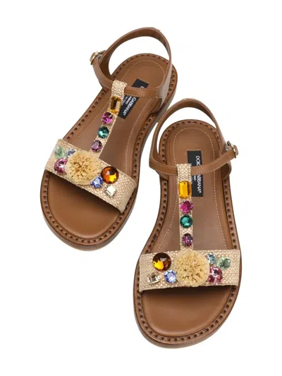 Dolce & Gabbana Raffia And Nappa Sandal In Neutral