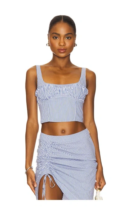 Fleur Du Mal Poplin Bustier Top In Midnight Stripe