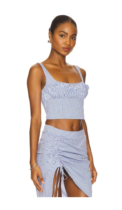 Fleur Du Mal Poplin Bustier Top In Midnight Stripe