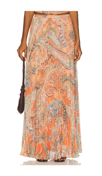 L'agence Torin Pleated Maxi Skirt In Orange Paisley