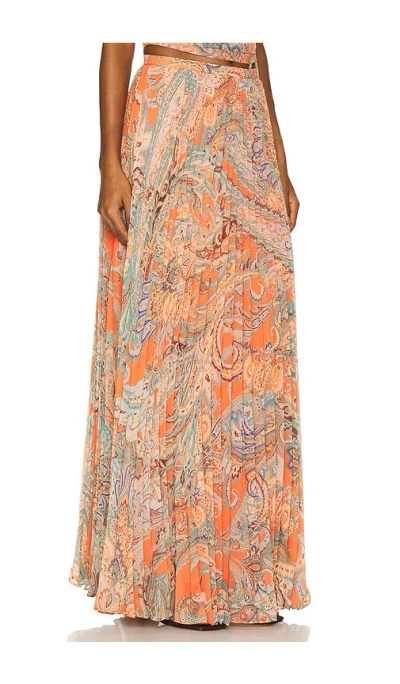 L'agence Torin Pleated Maxi Skirt In Orange Paisley