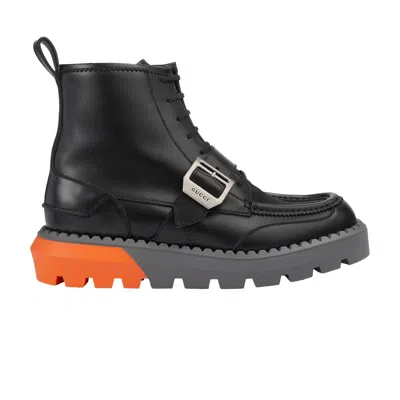 Pre-owned Gucci Lace Up Boot 'buckle - Black Orange'
