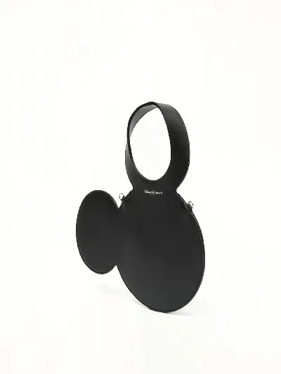 Coperni Mickey Black Handbag With Cut-out Handle And Logo Lettering On The Front In Leather