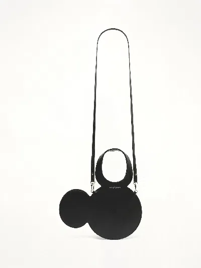 Coperni Mickey Black Handbag With Cut-out Handle And Logo Lettering On The Front In Leather