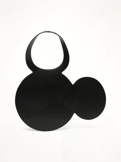 Coperni Mickey Black Handbag With Cut-out Handle And Logo Lettering On The Front In Leather