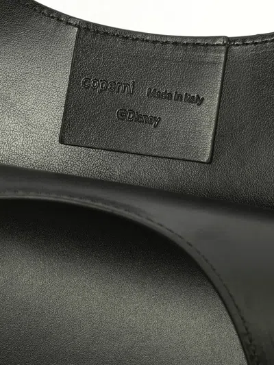 Coperni Mickey Black Handbag With Cut-out Handle And Logo Lettering On The Front In Leather
