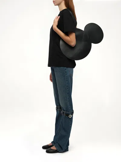 Coperni Mickey Black Handbag With Cut-out Handle And Logo Lettering On The Front In Leather