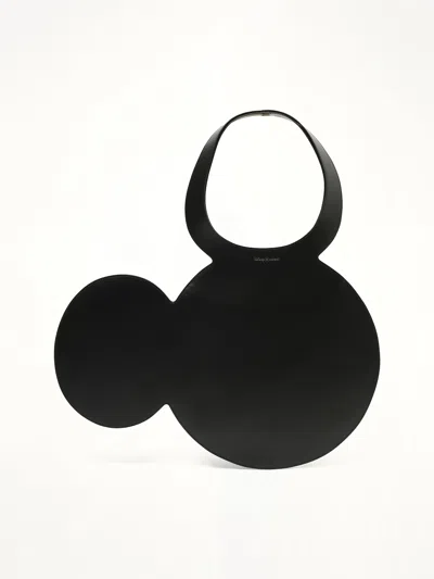 Coperni Mickey Black Handbag With Cut-out Handle And Logo Lettering On The Front In Leather