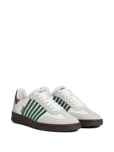 Dsquared2 White Leather Sneakers With Side Stripe Detailing In White