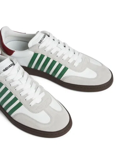 Dsquared2 White Leather Sneakers With Side Stripe Detailing In White