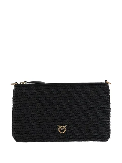 Pinko Small Flat Bag In Crocheted Raffia With Removable Shoulder Strap